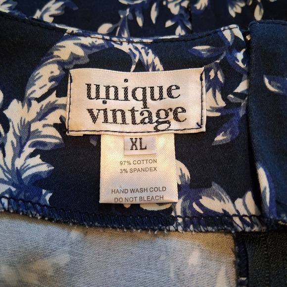 Unique Vintage Womens Navy Blue Dark Floral 1950s Swing Dress Sz XL Pinup Retro - Picture 10 of 11